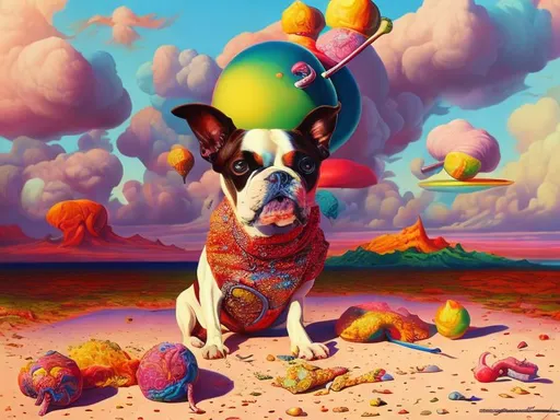 Prompt: surrealistic, the dog as it is, vibrant and surreal colors, high quality, oil painting, surrealism, vibrant colors, surreal details, artistic lighting