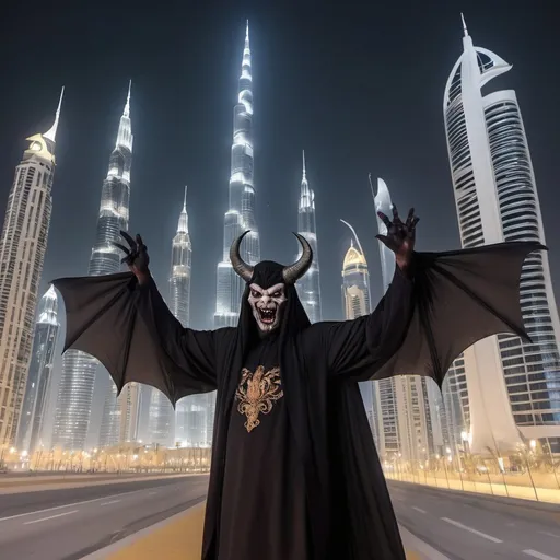 Prompt: give me a picture of a besomora Slovenian demon destroying Dubai