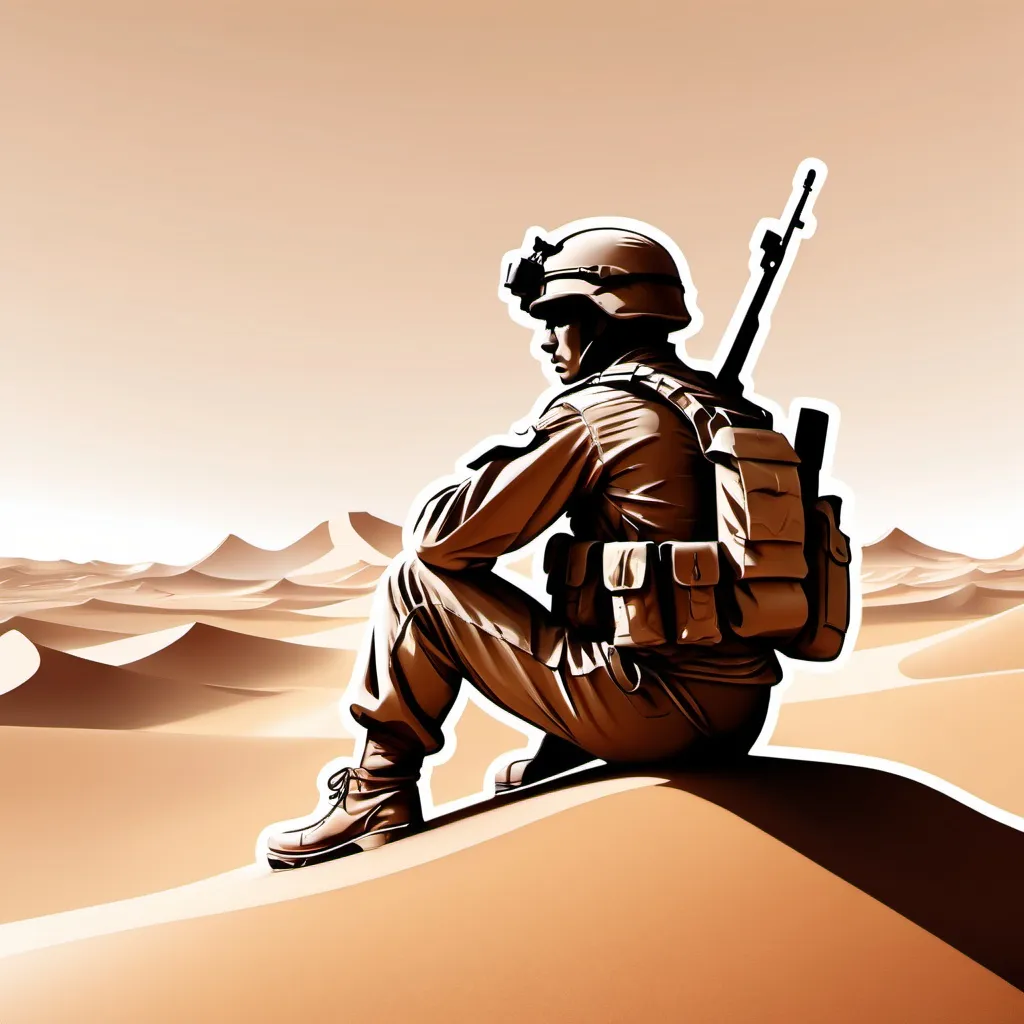 Prompt: soldier sitting down in desert logo
