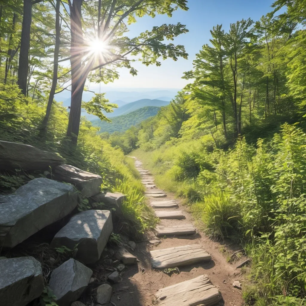 Prompt: An Appalachian Trail sunny day scene.

