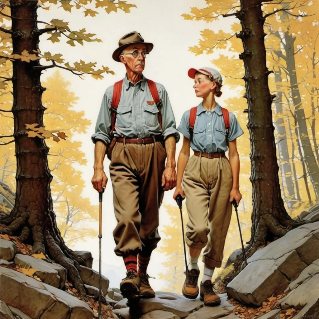 Prompt: Norman Rockwell hiking.



