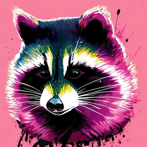 Prompt: Badass racoon chaotic pink