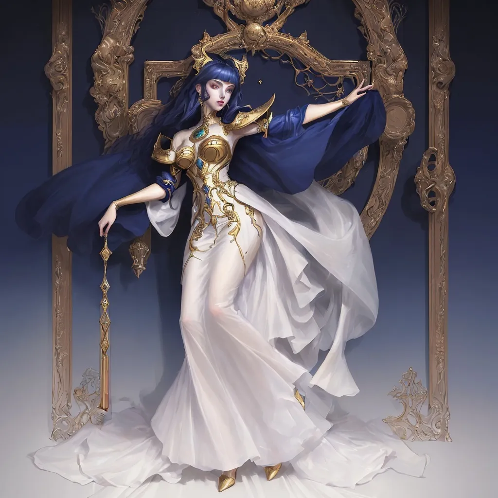 Prompt: An anthropomorphic waurus in <mymodel> artstyle by Donato Giancola and Terese Nielsen 
Portrait of a elegant lady with a navy colored hair and golden eyes. She is wearing a long big modest dress from 1550 in Europe