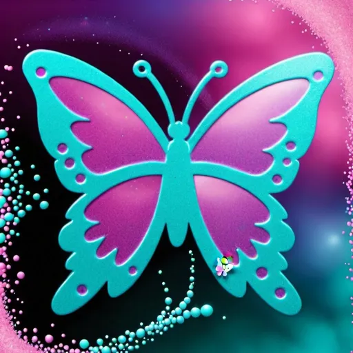 Prompt: Y2k Butterfly pink, purple, blue, teal.
Pink pixie dust sprinkle in the background.
