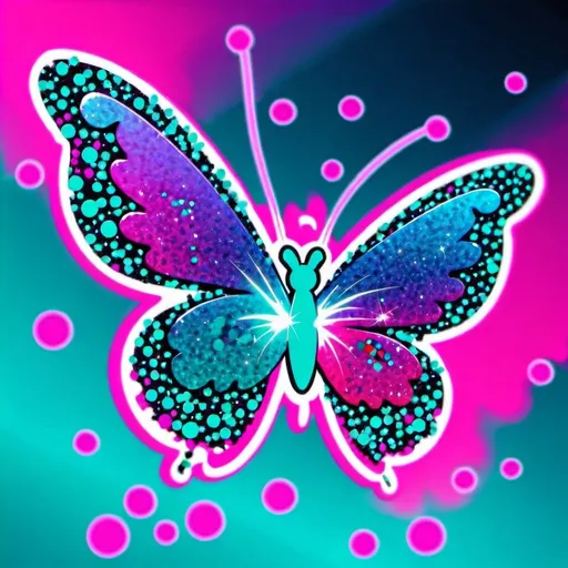 Prompt: Y2k Butterfly pink, purple, blue, teal.
Pink pixie dust sprinkle in the background.