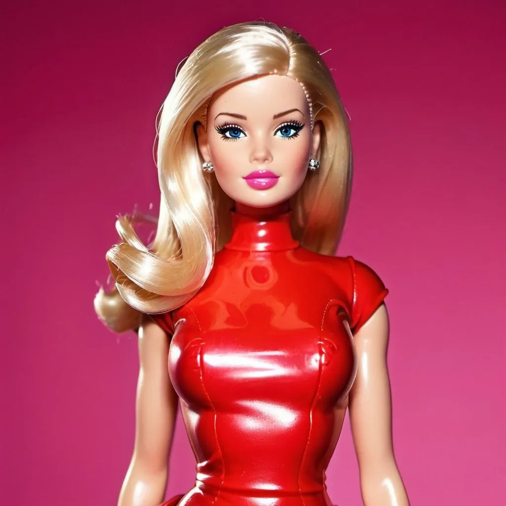 Prompt: Barbie wearing red latex dress 