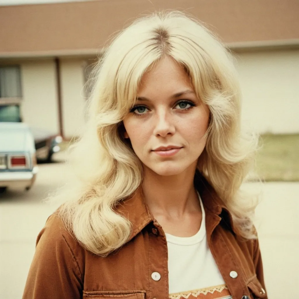 Prompt: American woman, blonde,70's style 