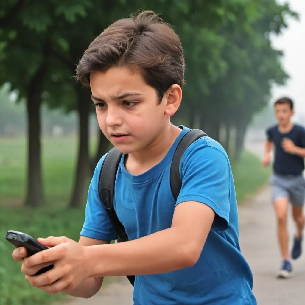Prompt: A 16 years boy running phone
