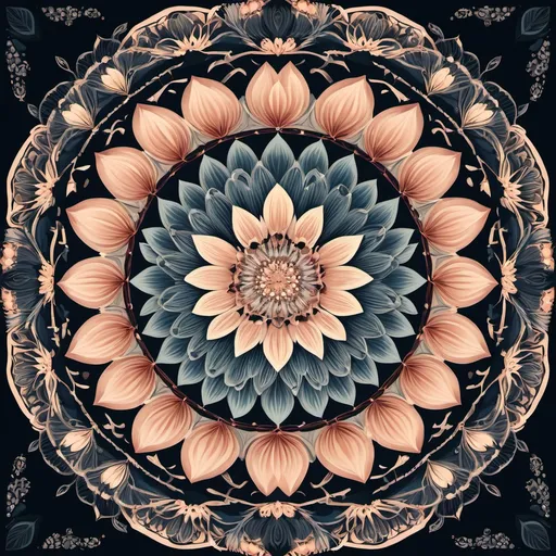 Prompt: A floral mandala with intricate petal designs radiating outward.