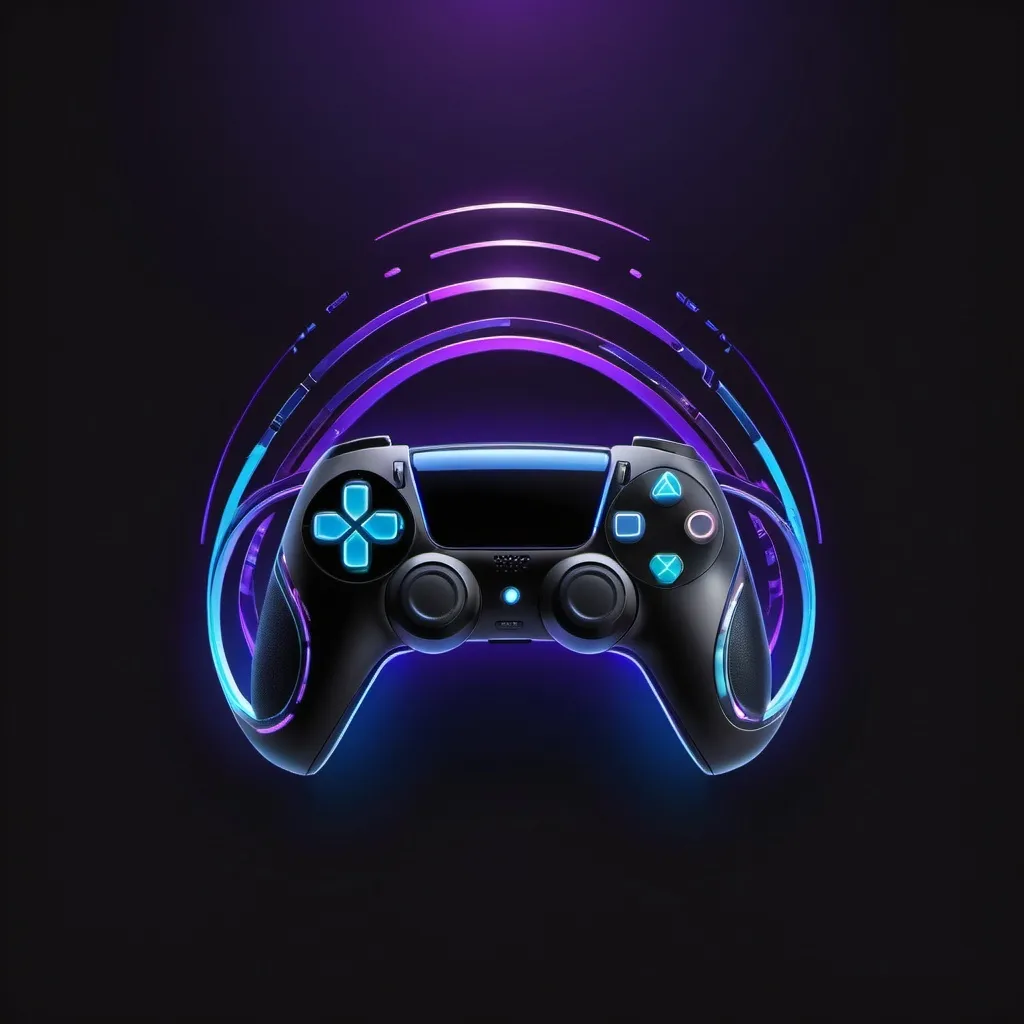 Prompt: "A sleek and futuristic logo featuring an abstract, stylized infinity symbol intertwined with a PS5 controller, with sharp edges and a metallic finish, glowing neon blue and purple highlights, dark background with subtle digital circuitry patterns, shot in a hyper-realistic, sci-fi style, with high contrast and reflective surfaces, generated with a professional graphic design software."