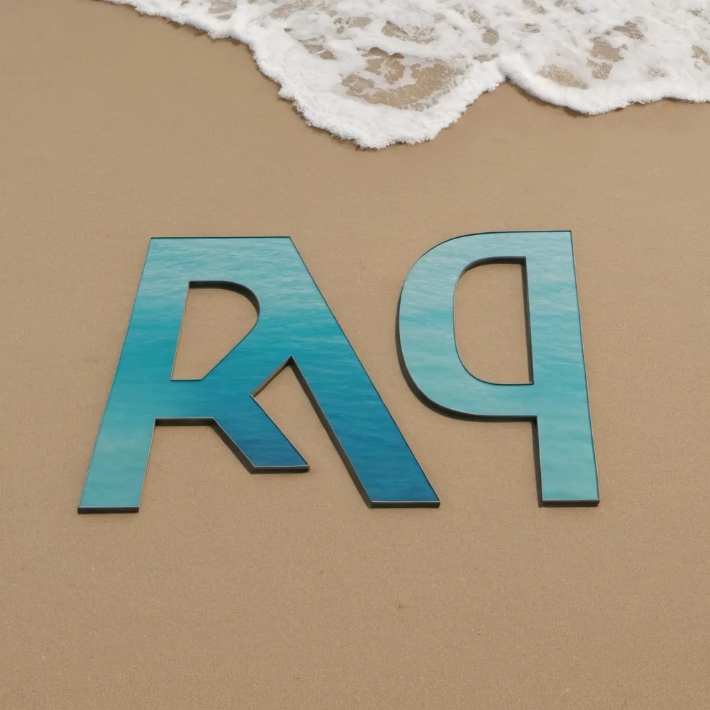 Prompt: Side-by-side A K D letters reflecting a beach theme