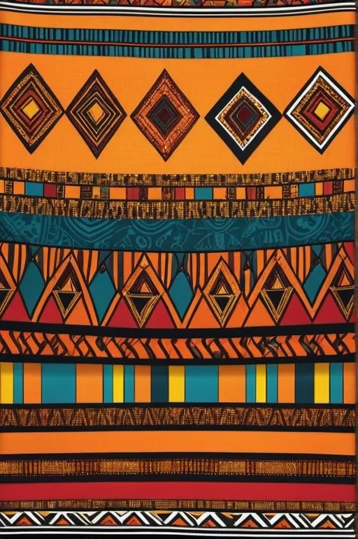 Prompt: "Create a series of African-themed fabric designs featuring bold geometric patterns and vibrant colors. Focus on traditional African motifs and intricate patterns typical of African textiles. The designs should capture the richness and diversity of African cultural heritage, emphasizing authenticity and visual appeal."