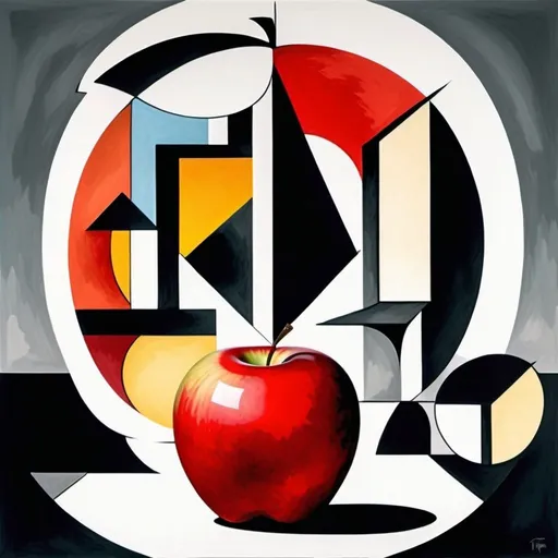 Prompt: Imagine of Clifton apple center with big bang only red and black with angel half face from bottom swallow cubism