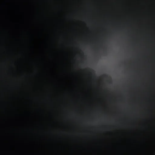 Prompt: A thick, swirling layer of mist envelops the scene, with shades of deep black and inky gray merging seamlessly to create an ethereal atmosphere. The mist seems to shift and flow, suggesting movement within a space that feels almost otherworldly, as if at any moment something could emerge from the obscurity. Gentle, diffused lighting enhances the shadows and shapes within the fog, imparting a moody and mysterious quality that invites contemplation. This abstract tableau conjures a sense of the unknown, evoking feelings of intrigue and perhaps a hint of apprehension, as the eye is drawn to the depth and texture of the fog, hinting at unseen narratives just beyond perception.