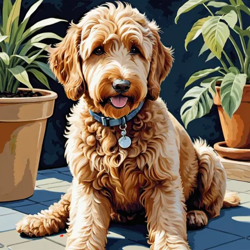 Prompt: A paint by number of a golden doodle.