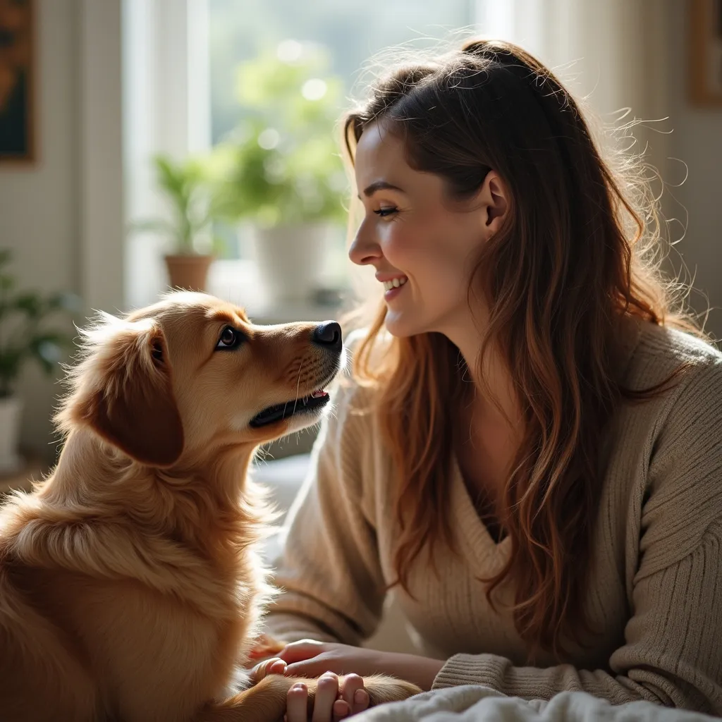 Prompt: mujer hablando con su perro
