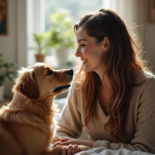 Prompt: mujer hablando con su perro