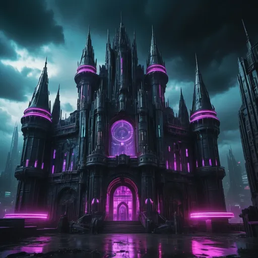 Prompt: FUTURIST CYBERPUNK DARK CASTLE
