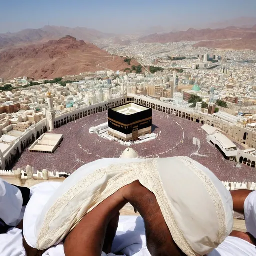 Prompt: prayes in mecca and the dom fo the rock