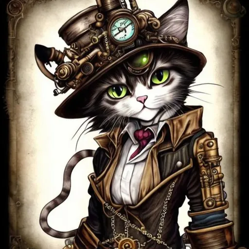 Prompt: Anime steampunk cat