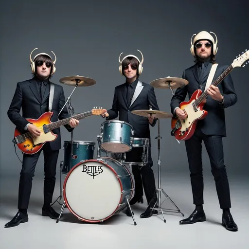 Prompt: The beetles band in the future style