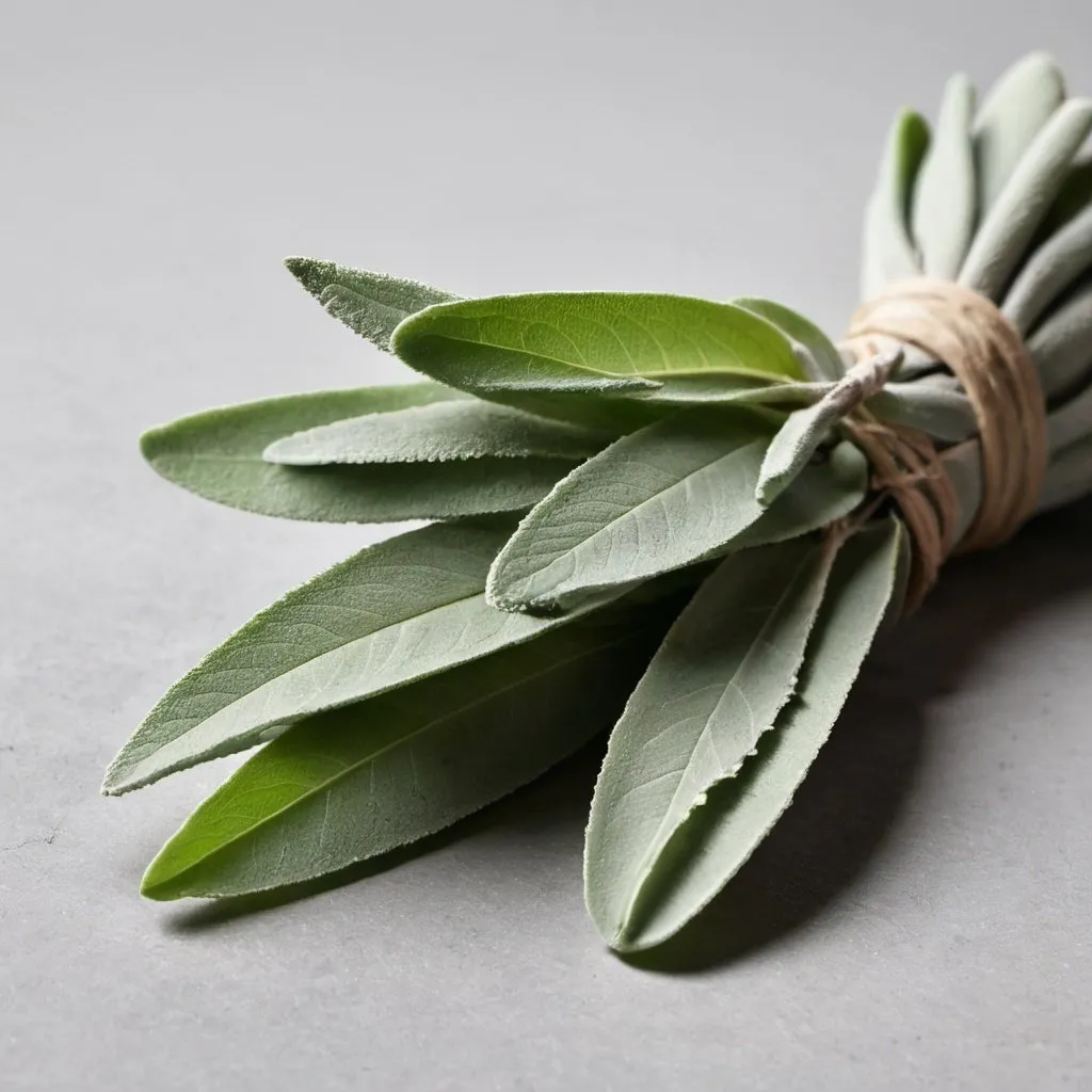 Prompt: a bundle of sage and a wise sage in the same picture on a simple beautiful background
