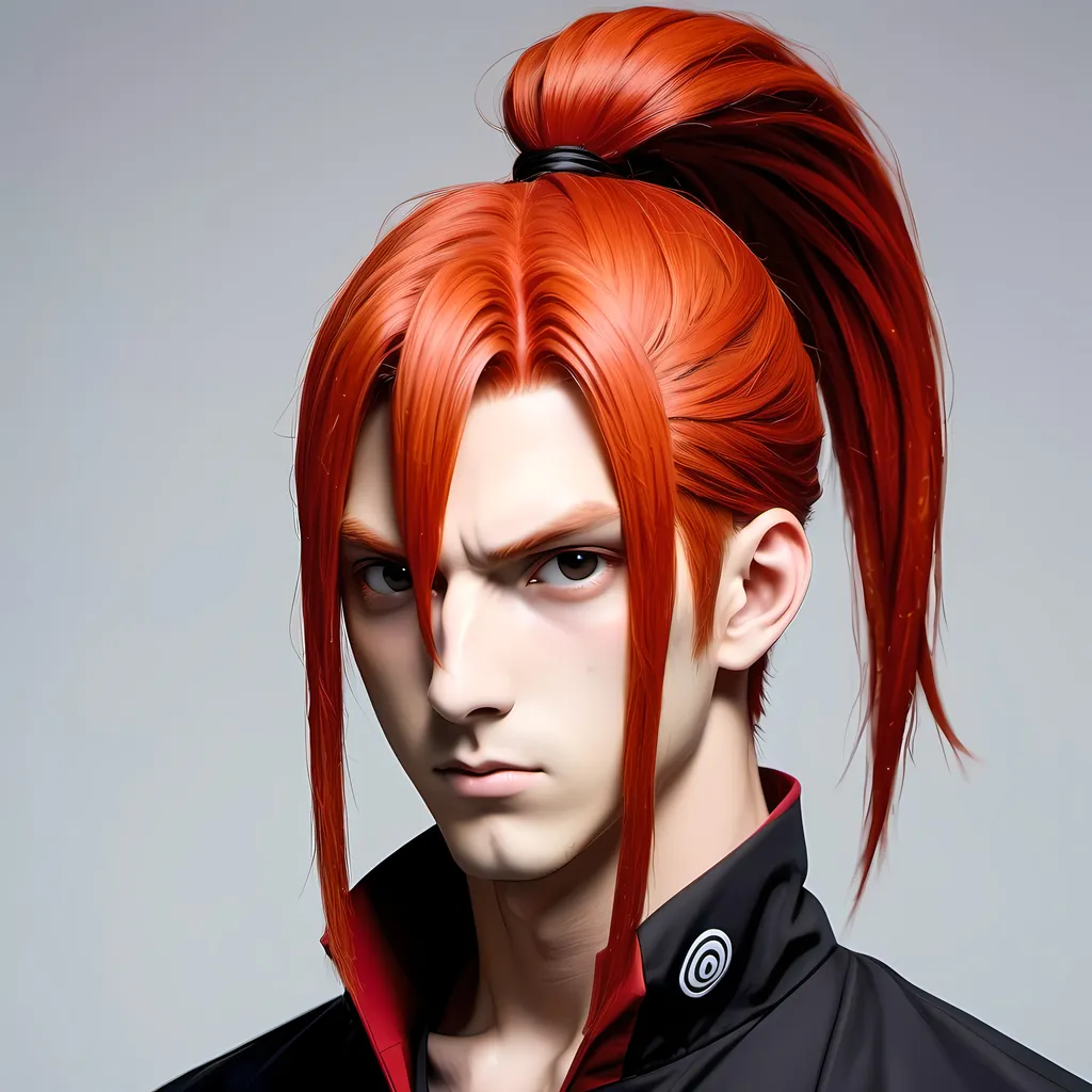 Prompt: Pony tail Red hair uzumaki menma male modern look