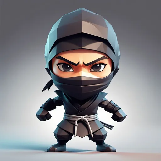 Prompt: Imagine a chibi ninja with a sleek mask, crafted in a unique low poly design, striking a confident t-pose with arms outstretched, ready to embark on an epic adventure in the style of the popular game Archero.