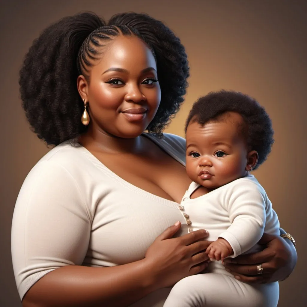 Prompt: Bantu Black chubby daddy and mommy holding baby, feel warmth mother love for a kid,  warm, emotional, family, high quality, detailed, realistic, bright lighting, 21th century