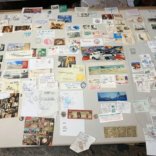 Prompt: board full of Many Postcards and posting details