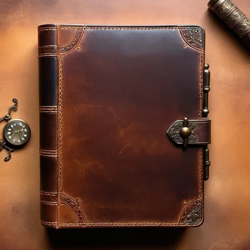 Prompt: Open leather binder book, antique desk, individual, organization, language playbook, detailed leather texture, vintage style, warm lighting, high quality, detailed, antique, professional, leather, vintage, warm tones