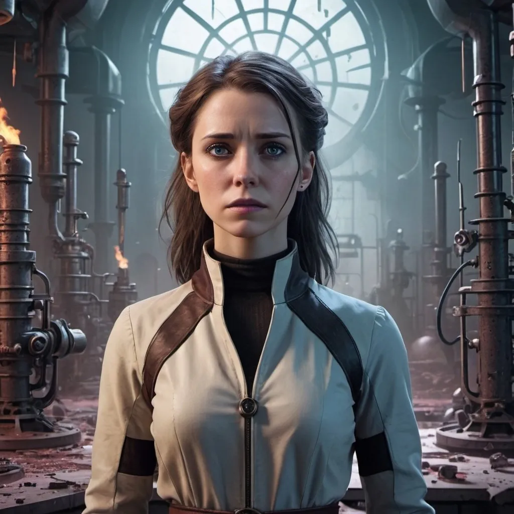 Prompt: A fantasy movie poster, abandoned laboratory background, AI woman who is openly heartbroken and upset to discover her "creator's lab" destroyed, Baldur's Gate 3 style