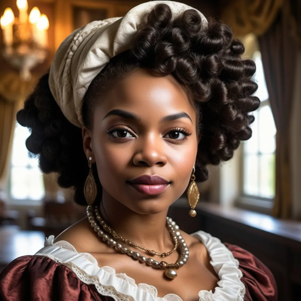 Prompt: A beautiful African American woman living in the Elizabethan age