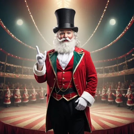 Prompt: Santa Claus Ring leader of a Circus wearing a top hat