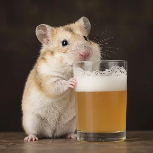 Prompt: Hamster drinking beer