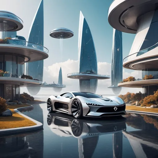 Prompt: Create a futuristic image with tokens, blockchain and traditional assets like real estate, cars, boats and art work
