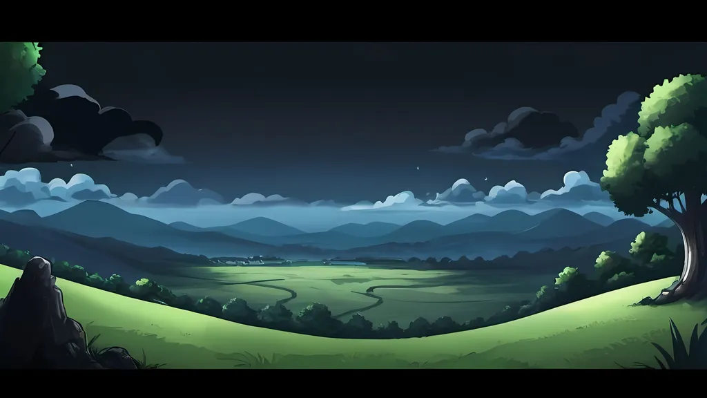 Prompt: A one piece style landscape but dark to be used as youtube banner