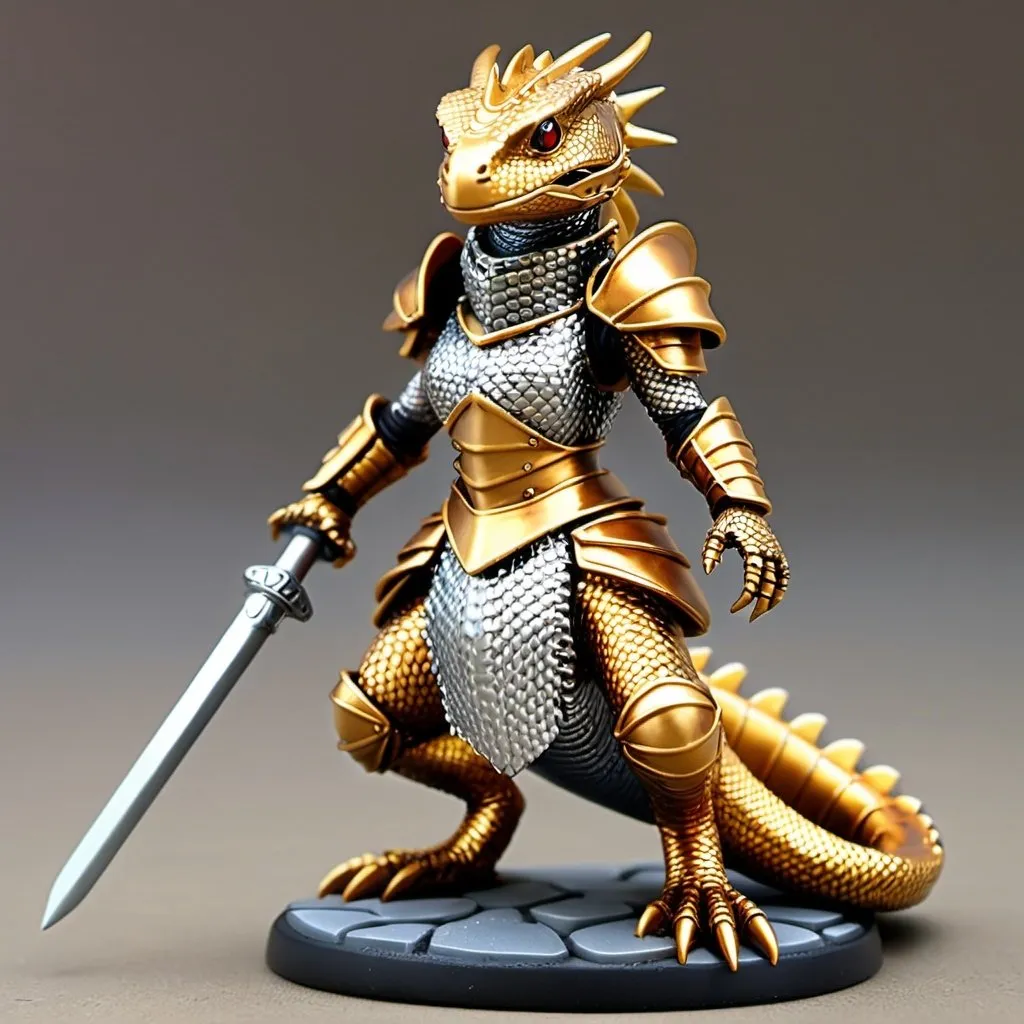 Prompt: humanoid lizard dragon female paladin in chainmail, bronze skin