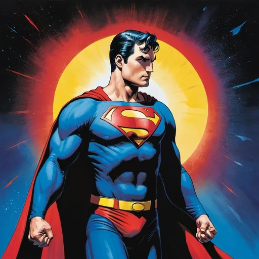 Prompt: genrsate a image of rebirth superman (analogous colors color corrected color graded color gradient complementary colors contrasting colors cool colors deep color color gradient split-complementary colors)(airbrush art ambient occlusion cel-shaded gouache wet brush wet wash woodcut watercolor pastels)
