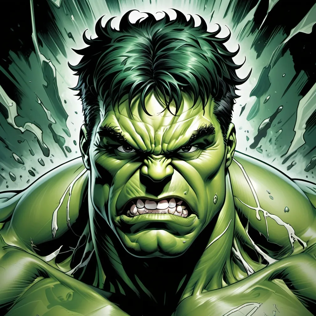 Prompt: hulk dark green black hair 9 feet Mark Brooks and Dan Mumford, comic book art, perfect, smooth,4K 64 megapixels 8K resolution,colorful complex meticulous Negtive pront do not inclde these things in the art(amateur bad anatomy blurred blurry body out of frame border cut off deformed poorly drawn face out of frame grainy)