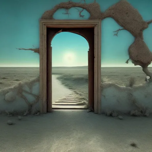 Prompt: a door in the middle of nowhere opening to a world of surrealism
