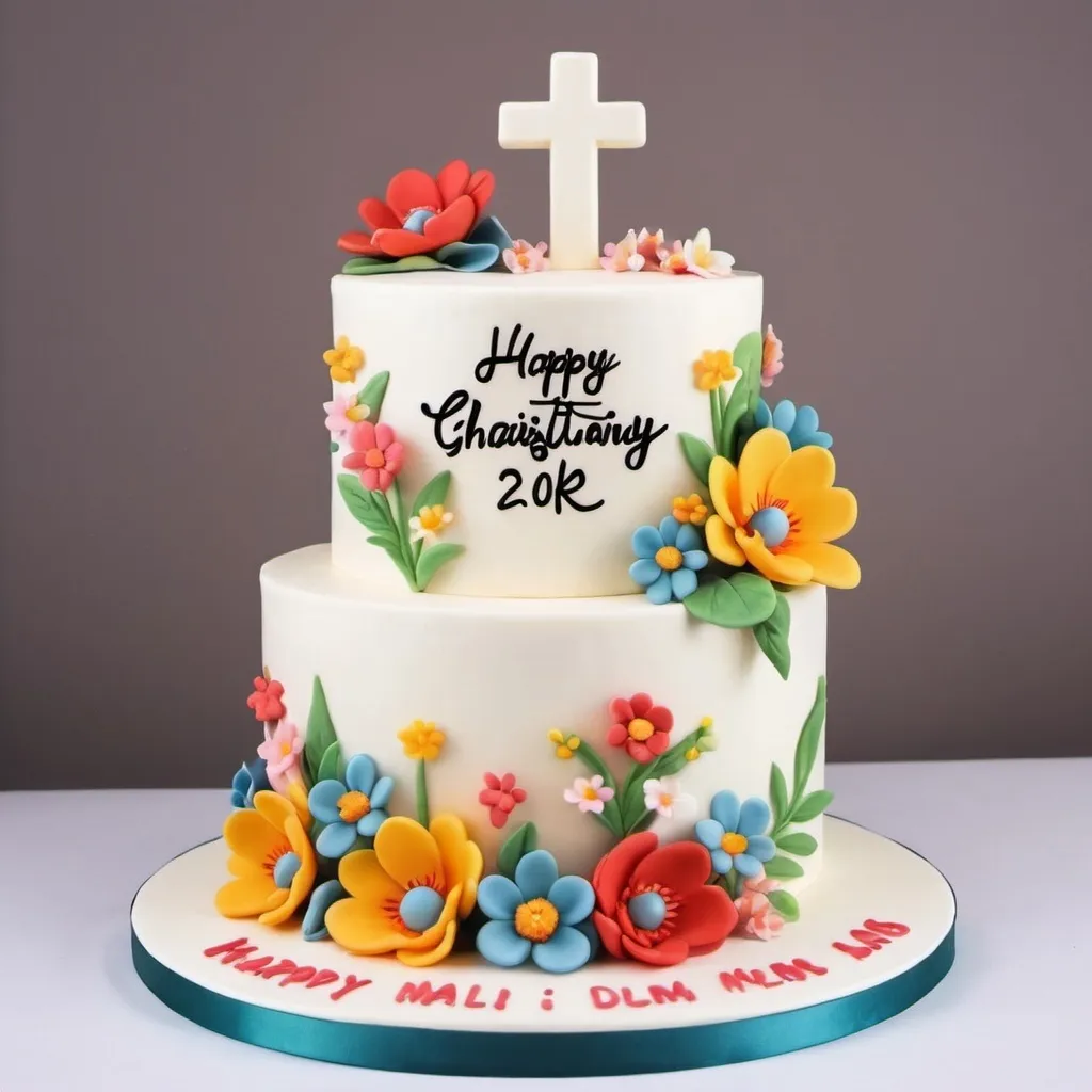 Prompt: Cartoon cute Christianity floral graduation cake 