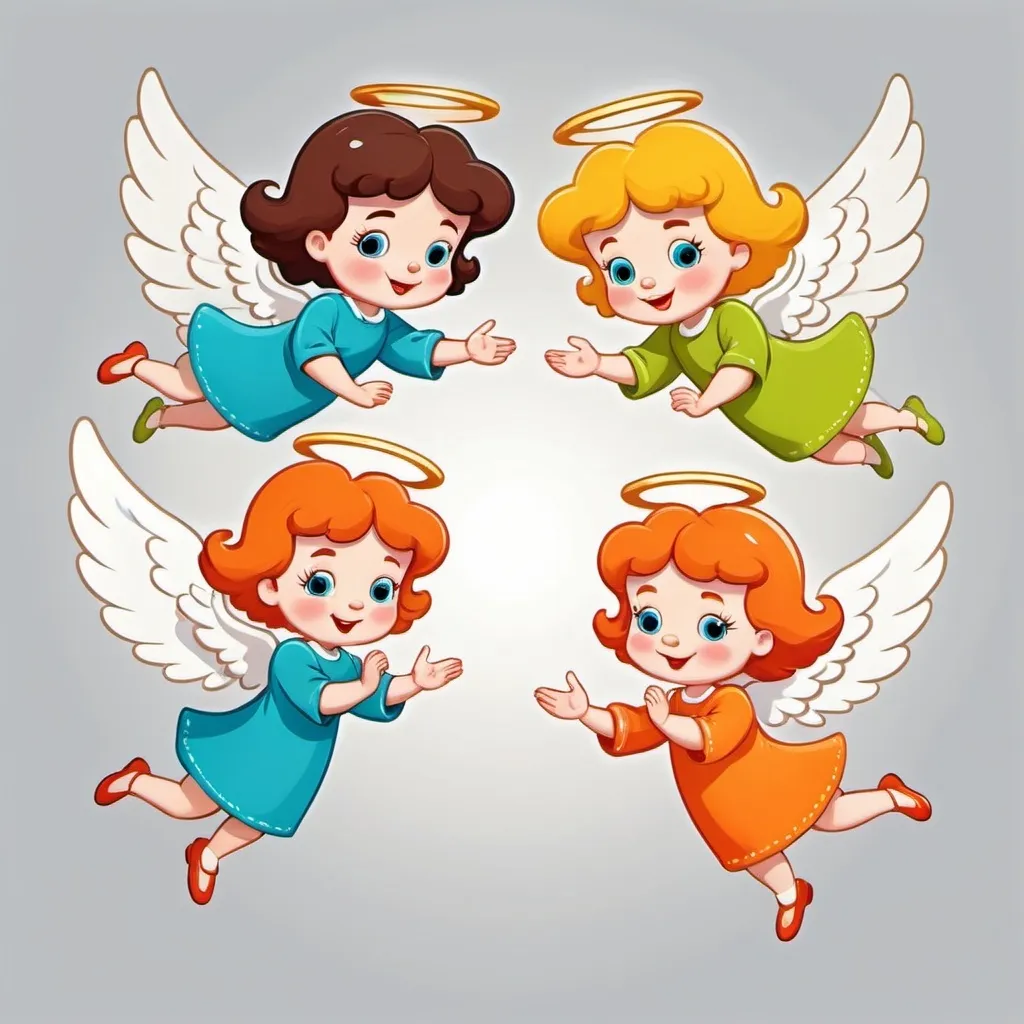 Prompt:  Cartoon retro  angels white background 