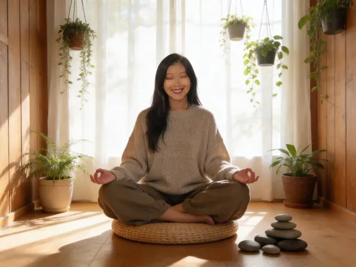 Prompt: @PzRDpsaz4pJ7UDxbhWXvis wearing comfy clothes and is meditating