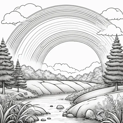 Prompt: Create a black and white drawing of a rainbow that can be colored in like a coloring sheet.