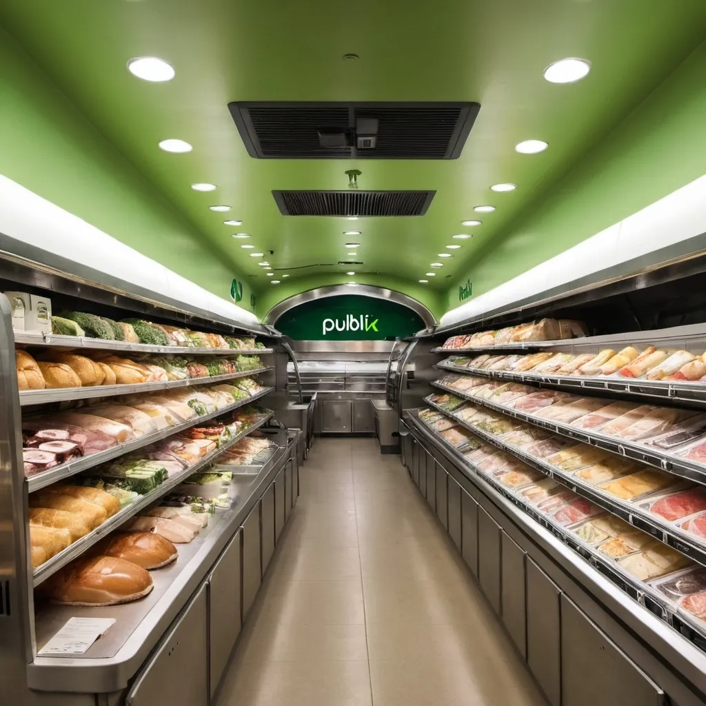 Prompt: Publix™️ Deli inside of Submarine with Publix Logo 