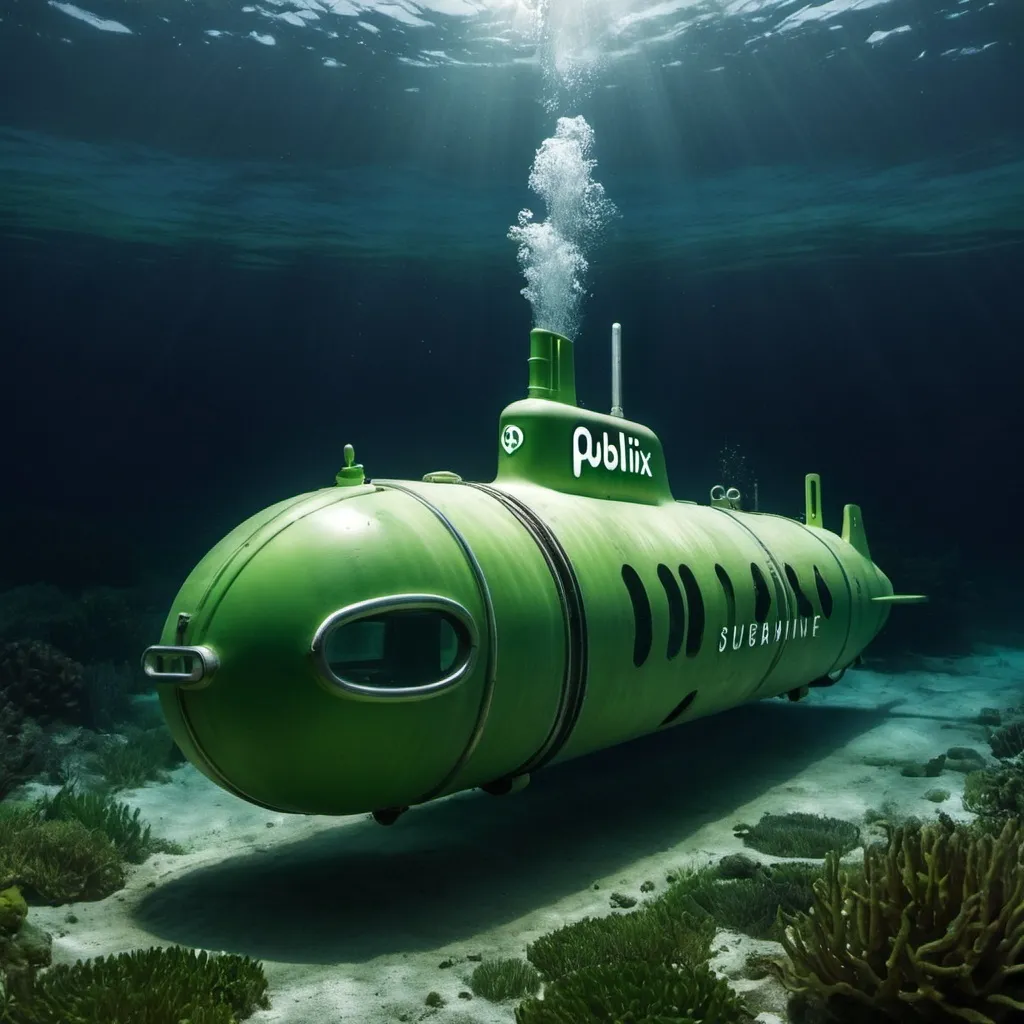 Prompt: Publix™️ Submarine with Publix Logo  underwater