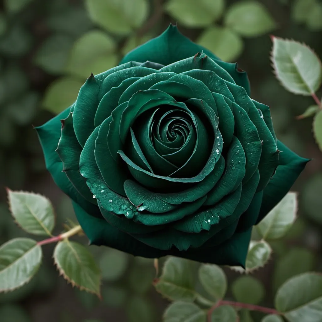 Prompt: A dark green rose