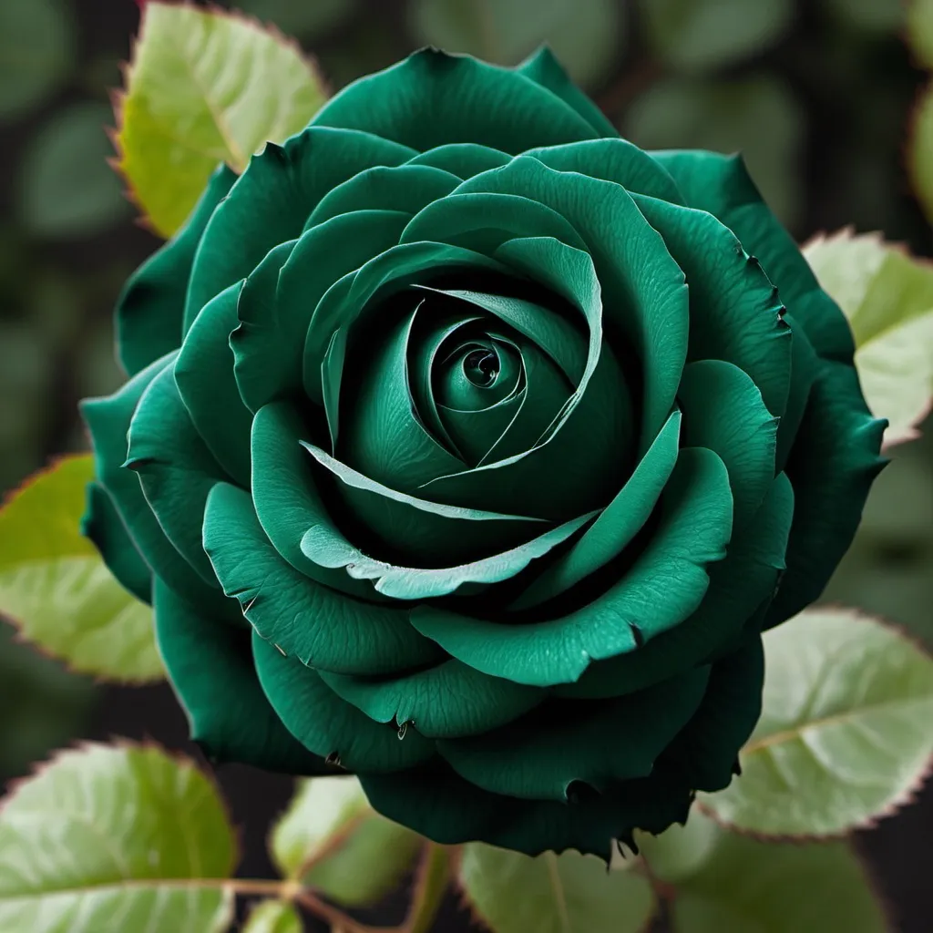 Prompt: A dark green rose