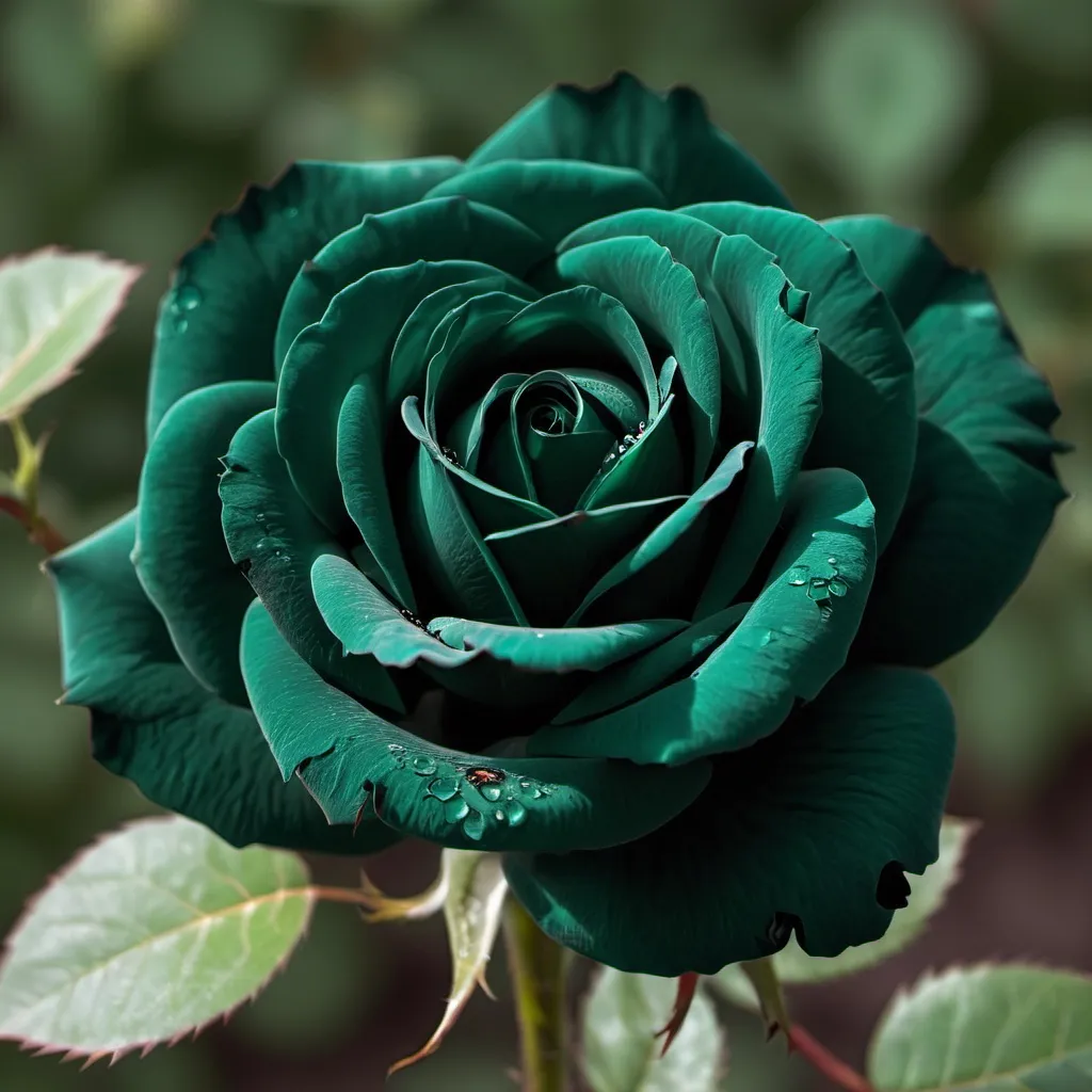 Prompt: A dark green rose